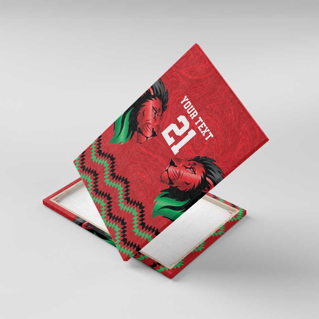Custom Cricket Africa Kenya Canvas Wall Art Red Lion Head with Kenyan Pattern - African Pride