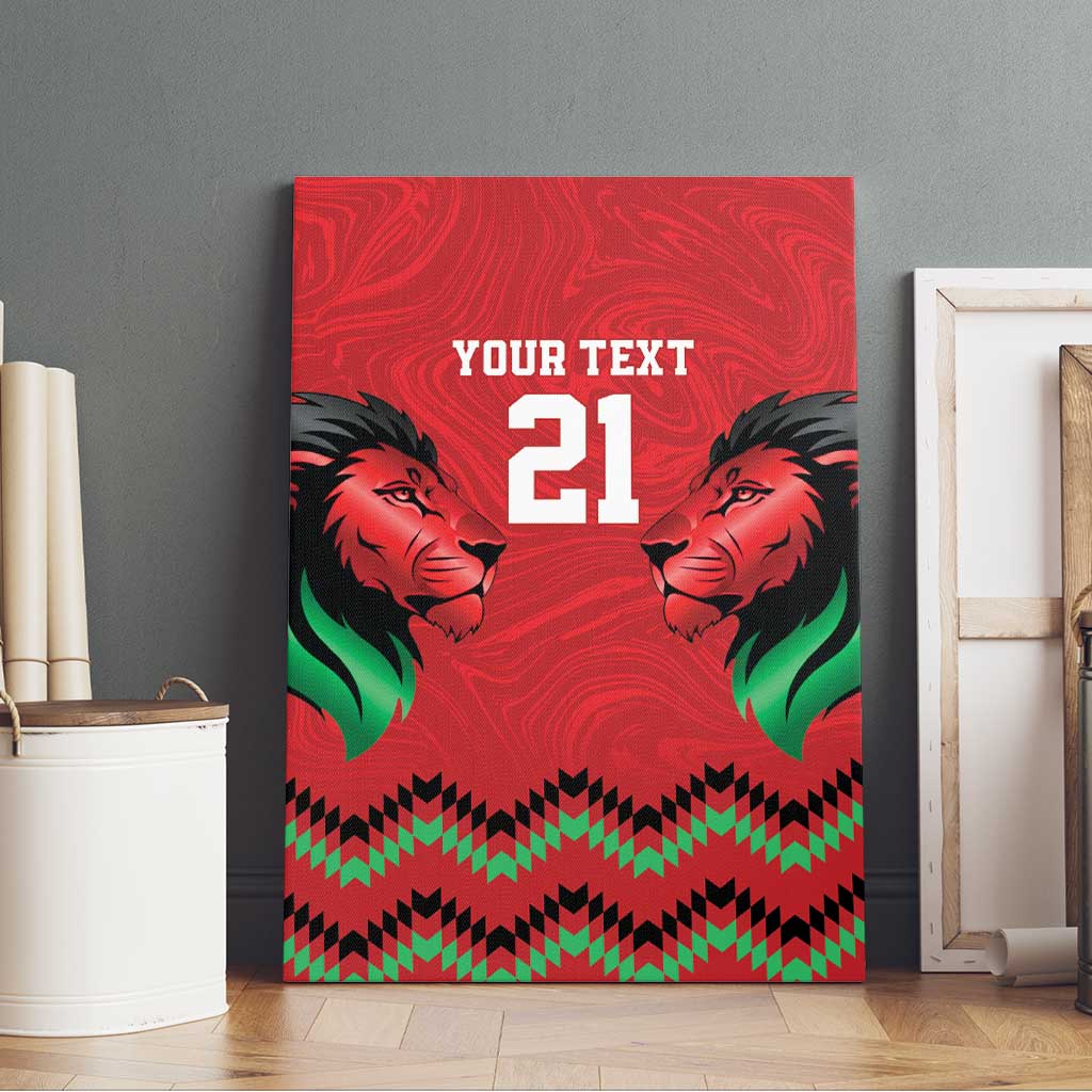 Custom Cricket Africa Kenya Canvas Wall Art Red Lion Head with Kenyan Pattern - African Pride
