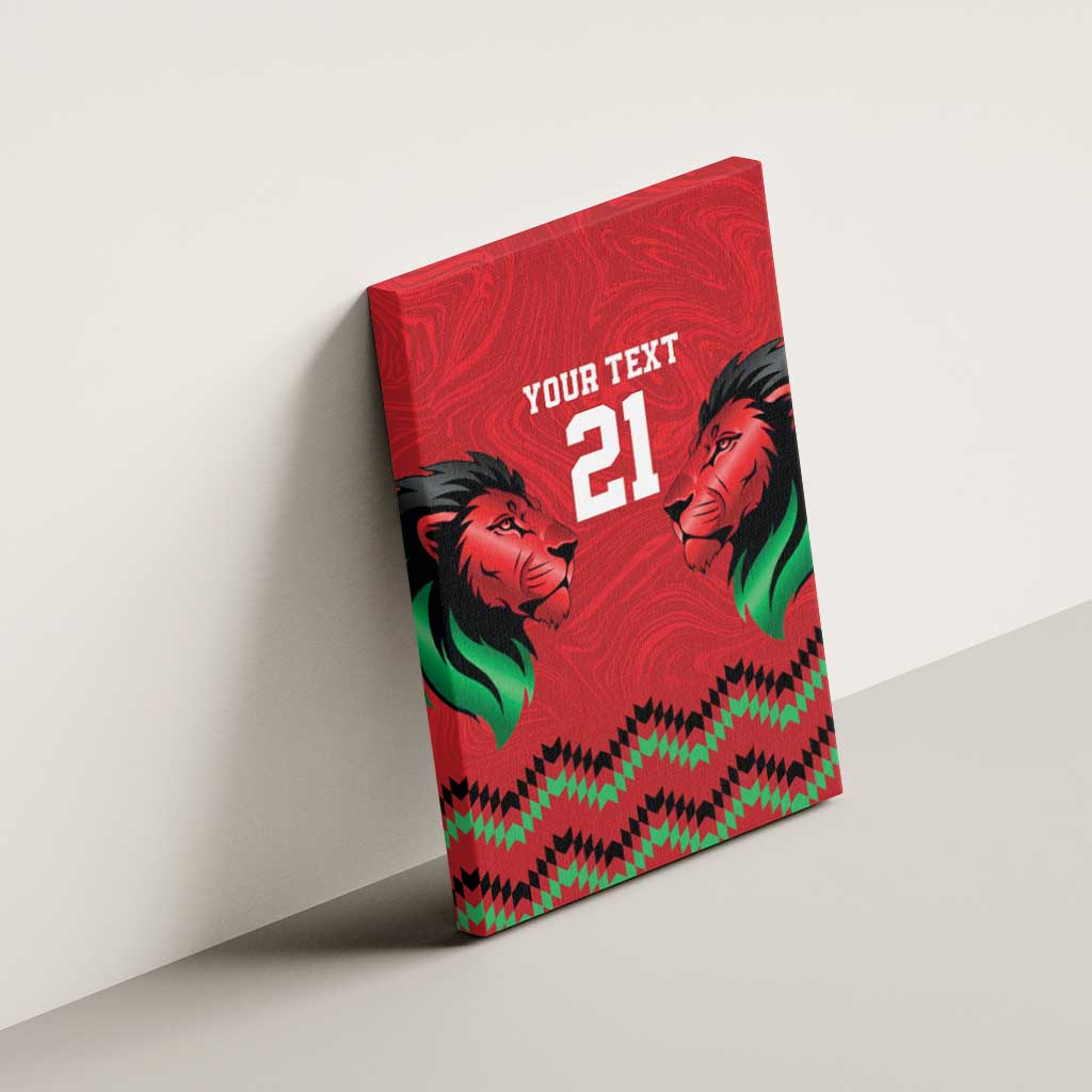 Custom Cricket Africa Kenya Canvas Wall Art Red Lion Head with Kenyan Pattern - African Pride