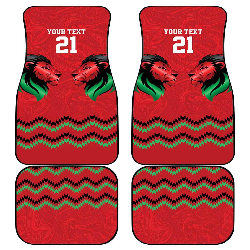 Custom Cricket Africa Kenya Car Mats Red Lion Head with Kenyan Pattern - African Pride