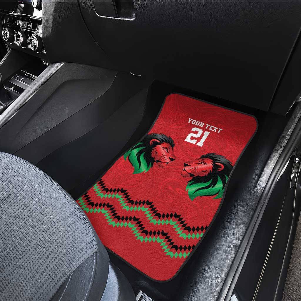Custom Cricket Africa Kenya Car Mats Red Lion Head with Kenyan Pattern - African Pride