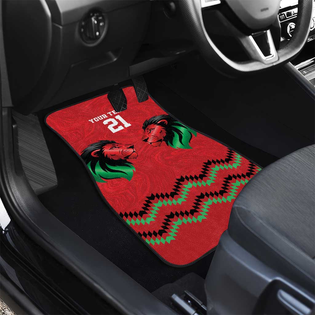 Custom Cricket Africa Kenya Car Mats Red Lion Head with Kenyan Pattern - African Pride