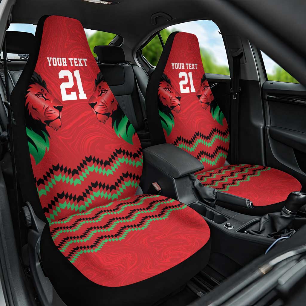 Custom Cricket Africa Kenya Car Seat Cover Red Lion Head with Kenyan Pattern - African Pride