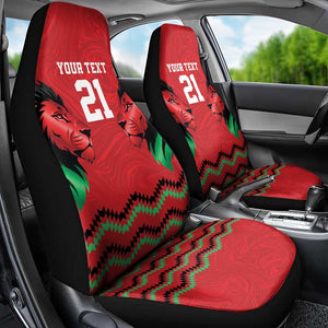 Custom Cricket Africa Kenya Car Seat Cover Red Lion Head with Kenyan Pattern - African Pride