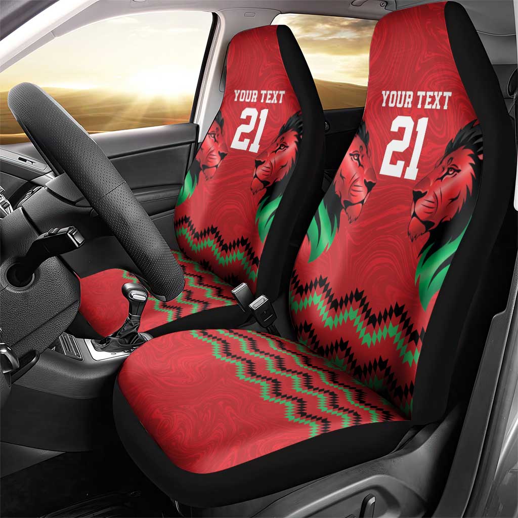 Custom Cricket Africa Kenya Car Seat Cover Red Lion Head with Kenyan Pattern - African Pride