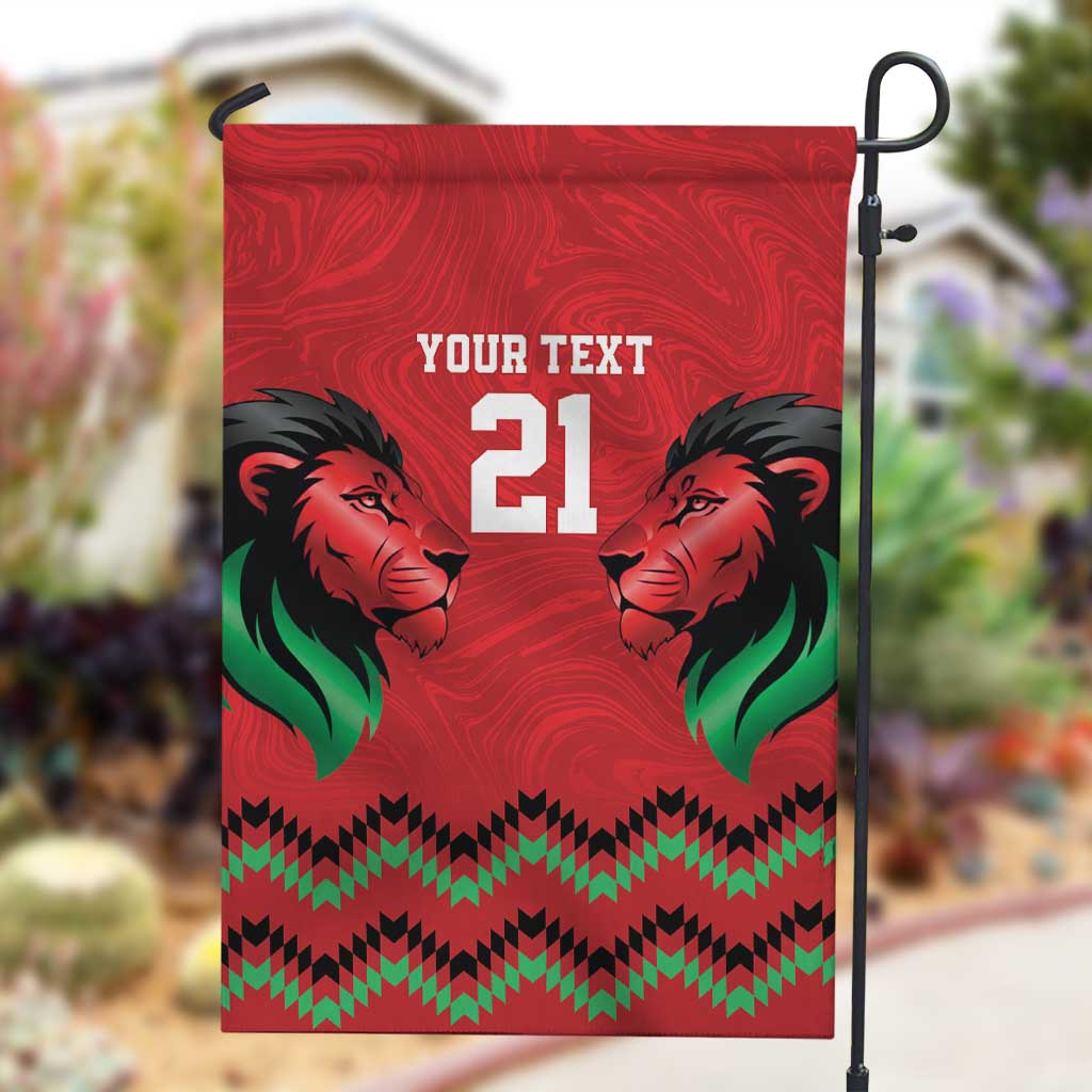 Custom Cricket Africa Kenya Garden Flag Red Lion Head with Kenyan Pattern - African Pride