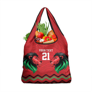 Custom Cricket Africa Kenya Grocery Bag Red Lion Head with Kenyan Pattern - African Pride