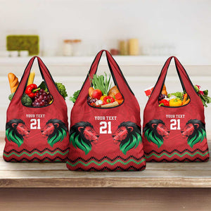 Custom Cricket Africa Kenya Grocery Bag Red Lion Head with Kenyan Pattern - African Pride