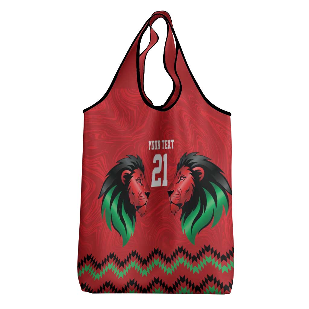 Custom Cricket Africa Kenya Grocery Bag Red Lion Head with Kenyan Pattern - African Pride