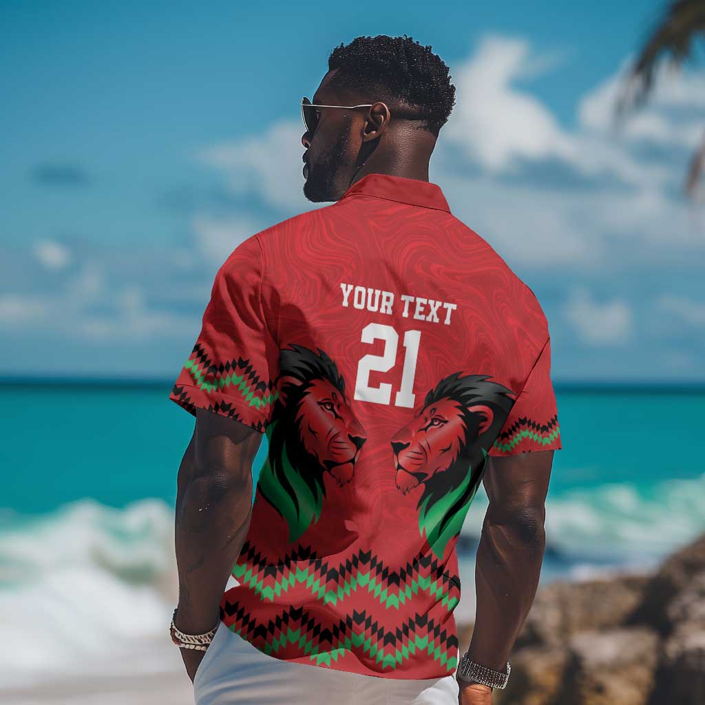Custom Cricket Africa Kenya Hawaiian Shirt Red Lion Head with Kenyan Pattern - African Pride