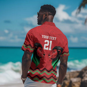 Custom Cricket Africa Kenya Hawaiian Shirt Red Lion Head with Kenyan Pattern - African Pride
