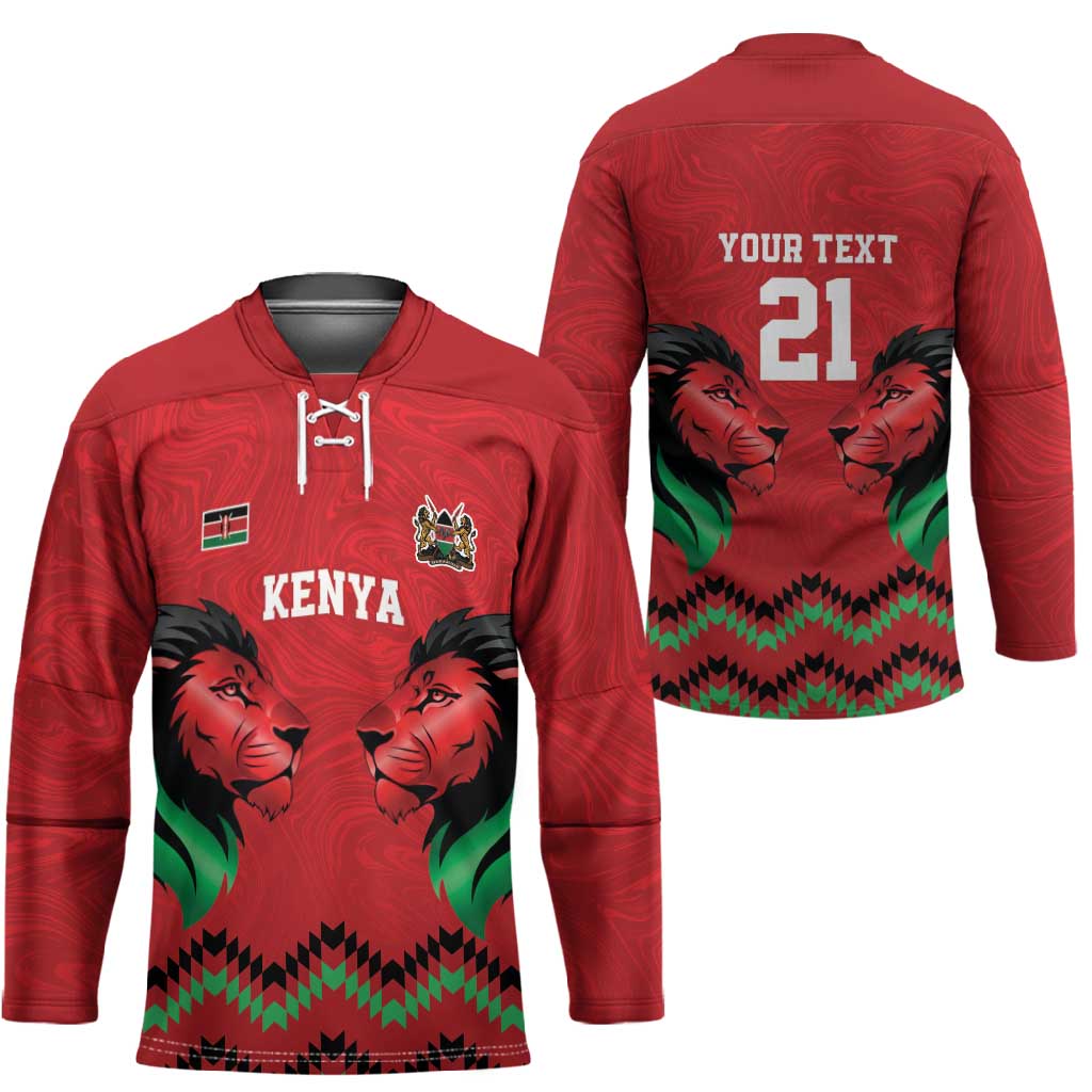 Custom Cricket Africa Kenya Hockey Jersey Red Lion Head Kenyan Pattern
