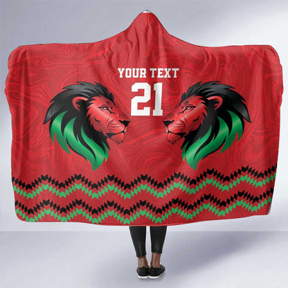 Custom Cricket Africa Kenya Hooded Blanket Red Lion Head with Kenyan Pattern - African Pride