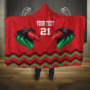 Custom Cricket Africa Kenya Hooded Blanket Red Lion Head with Kenyan Pattern - African Pride