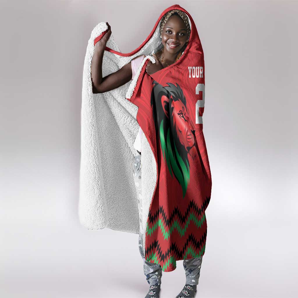 Custom Cricket Africa Kenya Hooded Blanket Red Lion Head with Kenyan Pattern - African Pride