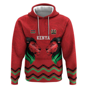 Custom Cricket Africa Kenya Hoodie Red Lion Head with Kenyan Pattern - African Pride