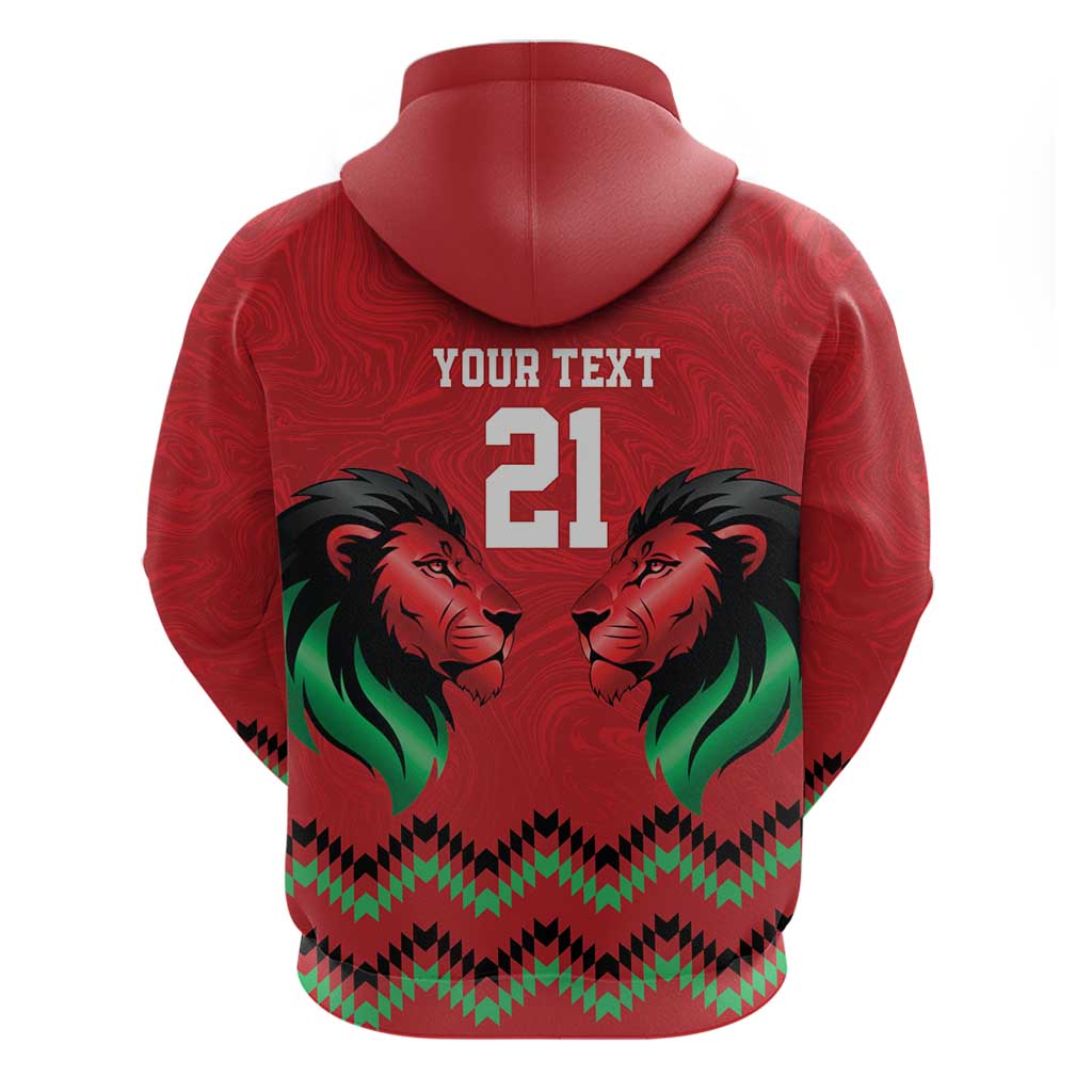 Custom Cricket Africa Kenya Hoodie Red Lion Head with Kenyan Pattern - African Pride