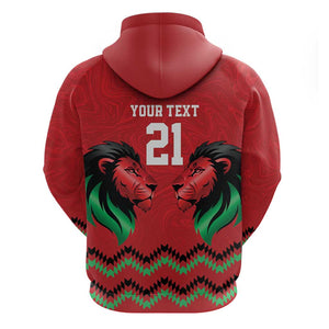 Custom Cricket Africa Kenya Hoodie Red Lion Head with Kenyan Pattern - African Pride