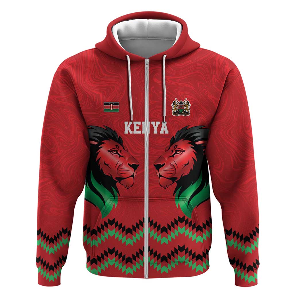 Custom Cricket Africa Kenya Hoodie Red Lion Head with Kenyan Pattern - African Pride