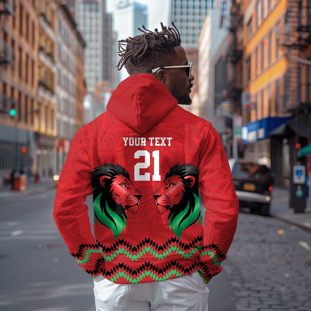 Custom Cricket Africa Kenya Hoodie Red Lion Head with Kenyan Pattern - African Pride
