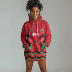 Custom Cricket Africa Kenya Hoodie Dress Red Lion Head with Kenyan Pattern - African Pride