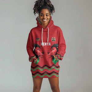 Custom Cricket Africa Kenya Hoodie Dress Red Lion Head with Kenyan Pattern - African Pride