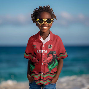 Custom Cricket Africa Kenya Kid Hawaiian Shirt Red Lion Head with Kenyan Pattern - African Pride