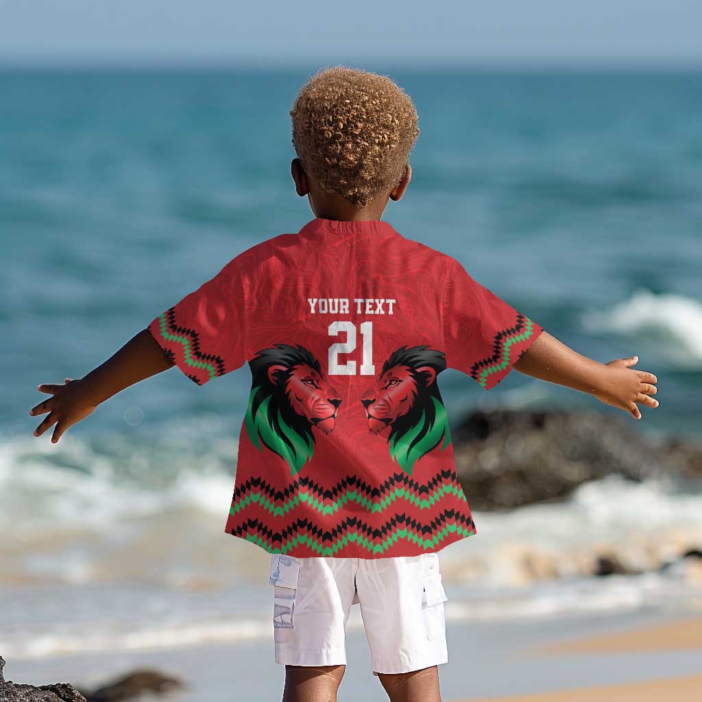 Custom Cricket Africa Kenya Kid Hawaiian Shirt Red Lion Head with Kenyan Pattern - African Pride