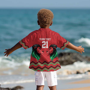 Custom Cricket Africa Kenya Kid Hawaiian Shirt Red Lion Head with Kenyan Pattern - African Pride