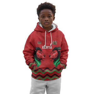 Custom Cricket Africa Kenya Kid Hoodie Red Lion Head with Kenyan Pattern - African Pride