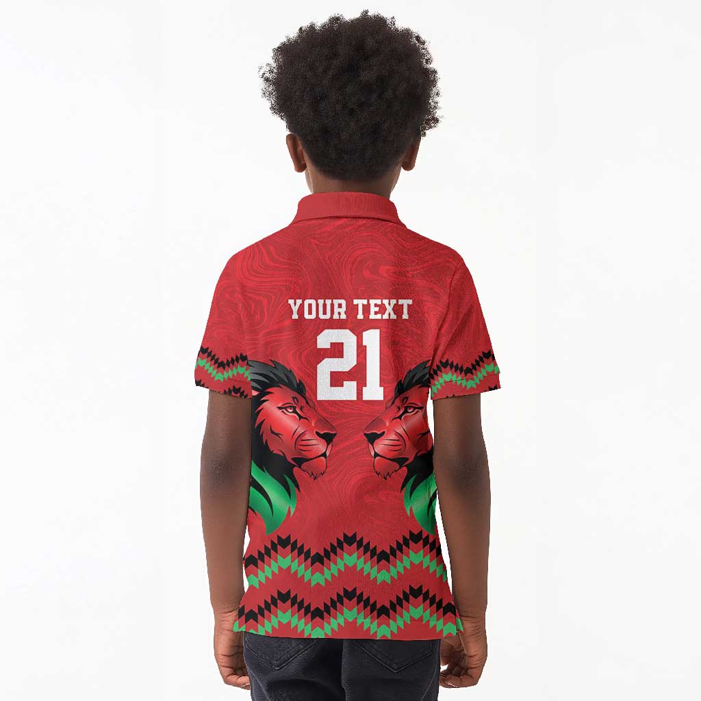 Custom Cricket Africa Kenya Kid Polo Shirt Red Lion Head with Kenyan Pattern - African Pride