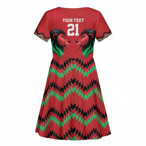 Custom Cricket Africa Kenya Kid Short Sleeve Dress Red Lion Head with Kenyan Pattern - African Pride