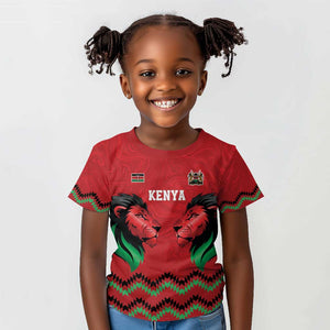 Custom Cricket Africa Kenya Kid T shirt Red Lion Head with Kenyan Pattern - African Pride