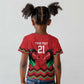 Custom Cricket Africa Kenya Kid T shirt Red Lion Head with Kenyan Pattern - African Pride