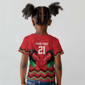 Custom Cricket Africa Kenya Kid T shirt Red Lion Head with Kenyan Pattern - African Pride