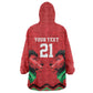 Custom Cricket Africa Kenya Kid Wearable Blanket Hoodie Red Lion Head with Kenyan Pattern - African Pride