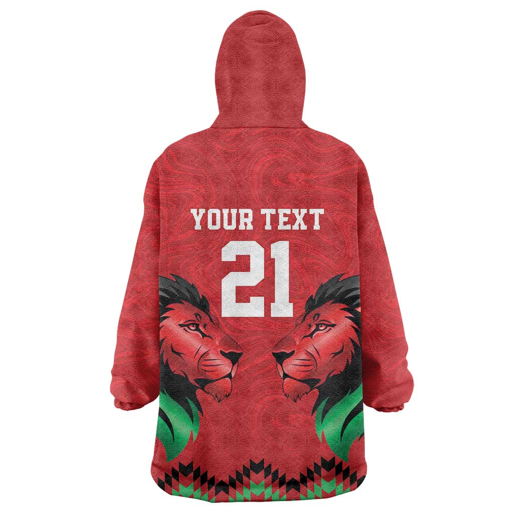 Custom Cricket Africa Kenya Kid Wearable Blanket Hoodie Red Lion Head with Kenyan Pattern - African Pride