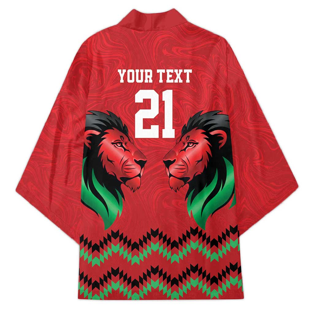 Custom Cricket Africa Kenya Kimono Red Lion Head Kenyan Pattern