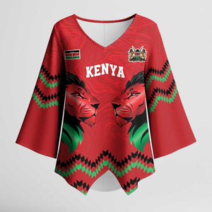 Custom Cricket Africa Kenya Kimono Sleeve Blouse Red Lion Head Kenyan Pattern