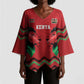 Custom Cricket Africa Kenya Kimono Sleeve Blouse Red Lion Head Kenyan Pattern