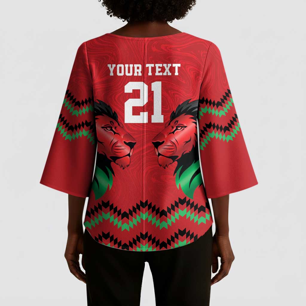 Custom Cricket Africa Kenya Kimono Sleeve Blouse Red Lion Head Kenyan Pattern