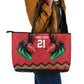 Custom Cricket Africa Kenya Leather Tote Bag Red Lion Head with Kenyan Pattern - African Pride