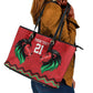 Custom Cricket Africa Kenya Leather Tote Bag Red Lion Head with Kenyan Pattern - African Pride