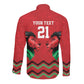 Custom Cricket Africa Kenya Long Sleeve Button Shirt Red Lion Head with Kenyan Pattern - African Pride
