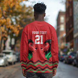 Custom Cricket Africa Kenya Long Sleeve Shirt Red Lion Head with Kenyan Pattern - African Pride