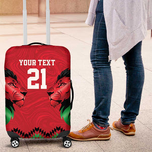 Custom Cricket Africa Kenya Luggage Cover Red Lion Head with Kenyan Pattern - African Pride