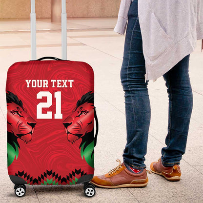 Custom Cricket Africa Kenya Luggage Cover Red Lion Head with Kenyan Pattern - African Pride