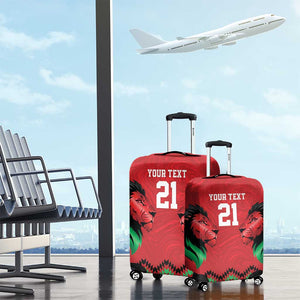 Custom Cricket Africa Kenya Luggage Cover Red Lion Head with Kenyan Pattern - African Pride