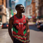 Custom Cricket Africa Kenya Men Tank Top Red Lion Head with Kenyan Pattern - African Pride