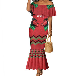 Custom Cricket Africa Kenya Mermaid Dress Red Lion Head with Kenyan Pattern - African Pride